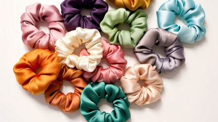 Collection of trendy silk elastic bands scrunchies