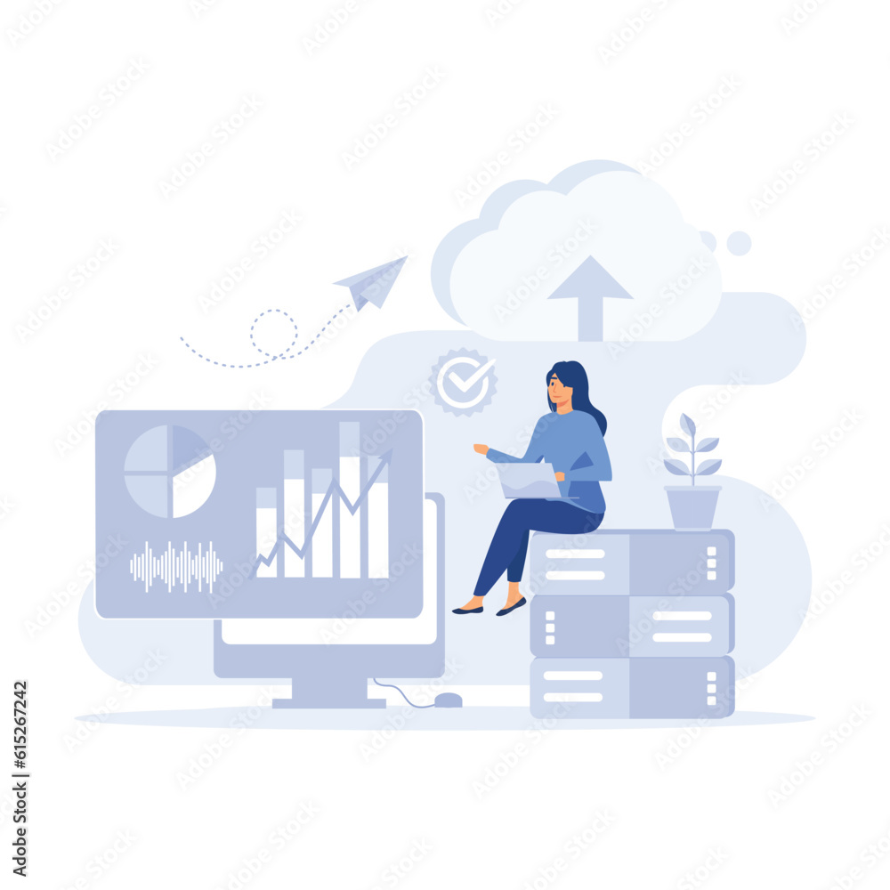 Poster big data and cloud computing. actionable data concept. flat modern vector illustration