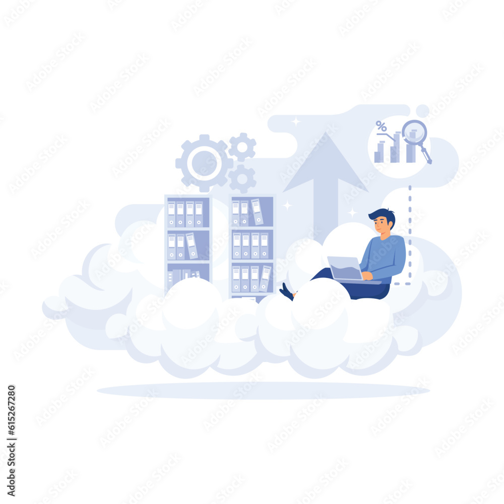 Poster big data and cloud computing. actionable data concept. flat modern vector illustration