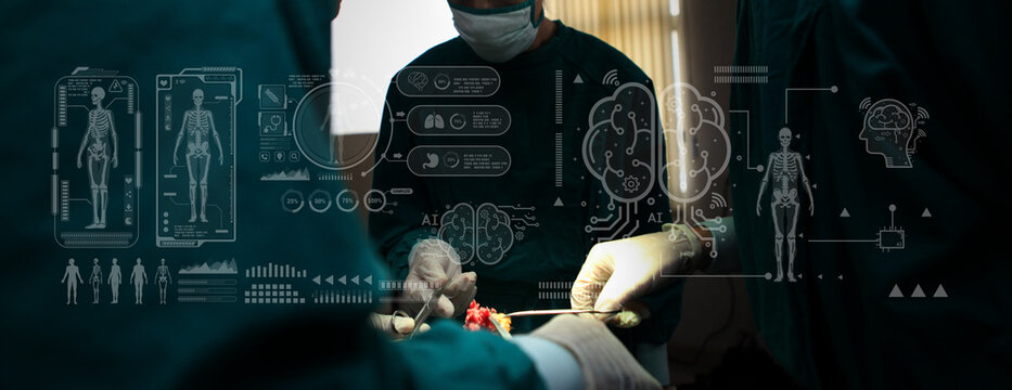 Serious surgeons during a surgery in operation room - Powered by Adobe