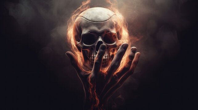 Evil Hand Holding Flaming Skull