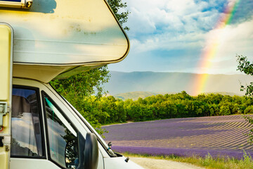 Caravan camp at lavender field, France