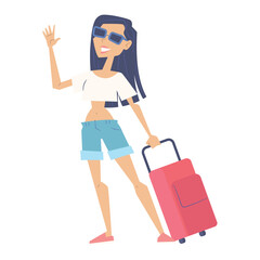 Isolated summer female character with a travel suitcase Vector illustration
