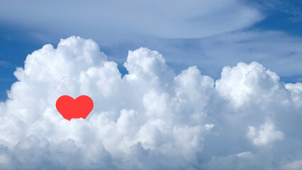 Naklejka na ściany i meble White clouds with red heart shape use for love concepts and valentine background