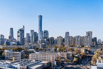 Fototapeta na wymiar High perspective architectural scenery of high-rise buildings in China World Trade Center CBD, Beijing, China