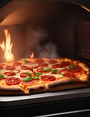 Foto op Plexiglas pizza on a wooden table © mo