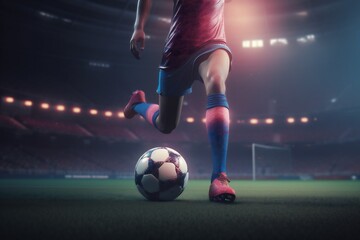 Naklejka premium competition football goal kick game sport ball soccer stadium foot. Generative AI.