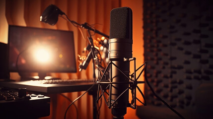 Professional microphone in radio station