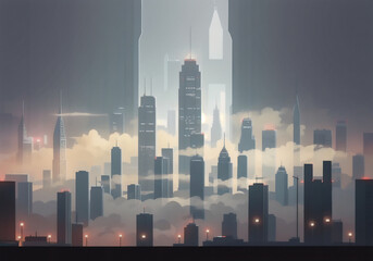 Fototapeta na wymiar City in foggy. Mist in the metropolis. Generative AI