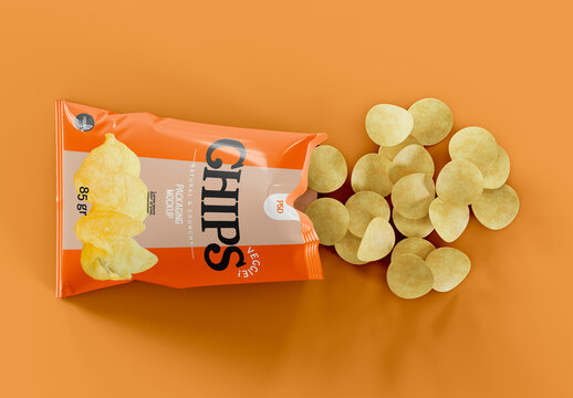 Top View of Potato Chips Packaging Mockup