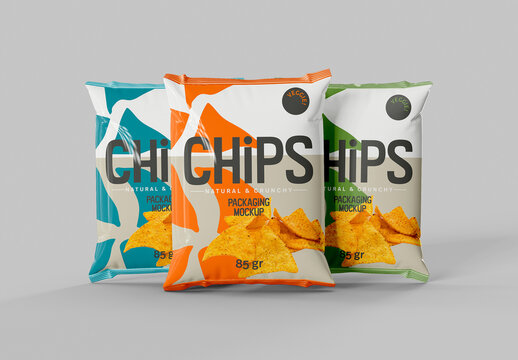 Three Potato Chips Packaging Mockup