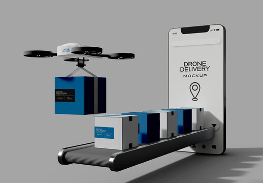 Delivery Drone with Conveyor Belt Mockup