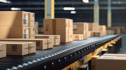 The parcel is on the conveyor belt