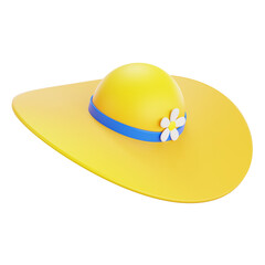 yellow tourist traditional pamela hat cap for woman summer vacation fashion 3d illustration