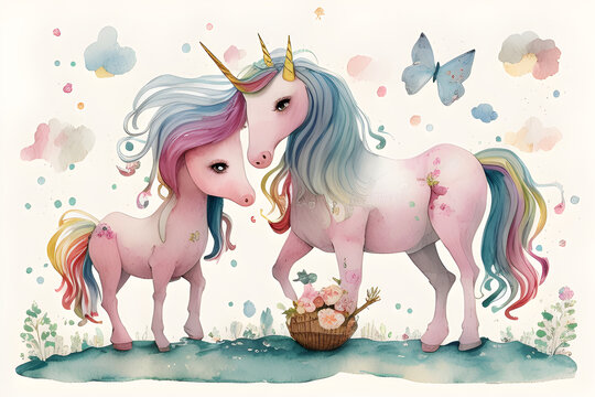  Watercolour floral pattern with leaves. Seamless Ai generated illustration. Concept of painting technique isolated on white background in canvas. watercolour illustration made with Generative AI