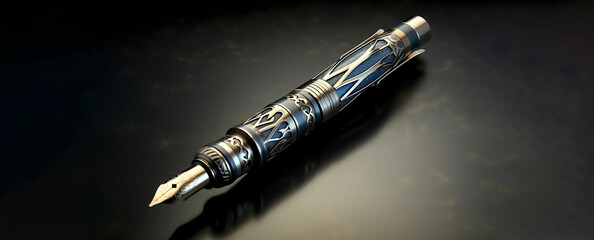 Intricate gold fountain pen, Generative AI
