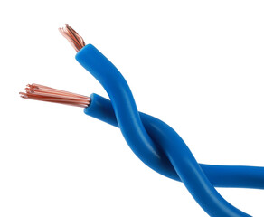 Light blue electrical wires on white background