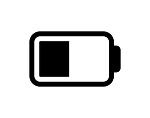 Vector battery icon. High quality black style vector icon. Baterry charge indicator. Half batery level, energy. Power 50% status batteries logo.