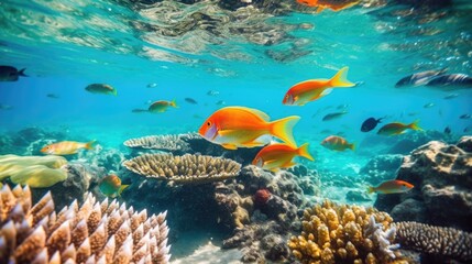 great barrier reef with colorfull fishes generative ai