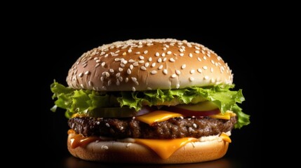 hamburger on a black background generative ai