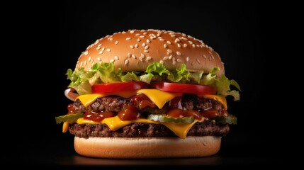 hamburger on a black background generative ai
