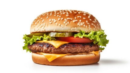 Hamburger on a table on a white background generative ai