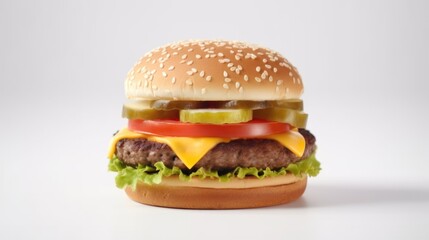 Hamburger on a table on a white background generative ai