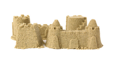 Beautiful sand castle isolated on white. Outdoor play