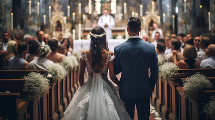 結婚式の新郎新婦の後ろ姿