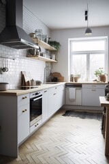 modern kitchen interior design. Scandinavian style. created with Generative AI