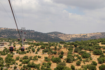 Jordan - Ajloun Cable Car (Ajloun  Teleferik) among forests, mountains and tress