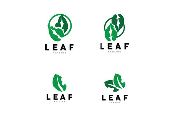 Green Leaf Logo, Ecology Natural Plant Vector, Nature Design, Illustration Template Icon