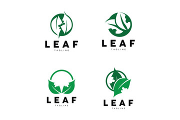 Green Leaf Logo, Ecology Natural Plant Vector, Nature Design, Illustration Template Icon