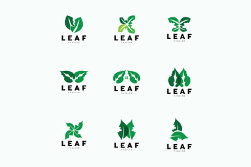 Green Leaf Logo, Ecology Natural Plant Vector, Nature Design, Illustration Template Icon