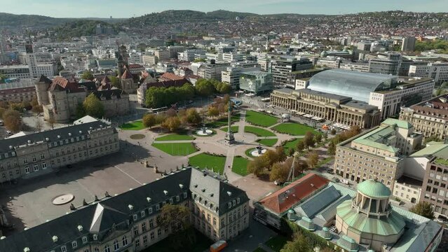 day time stuttgart city famous central park palace square aerial panorama 4k germany 
