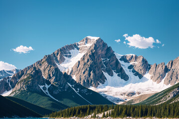 mountain, landscape, nature, snow, sky, clouds, trees, view, rock