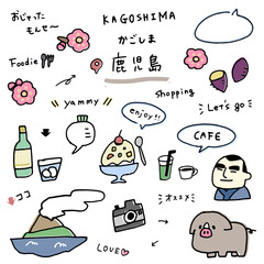 鹿児島の手描きのアイコンセット