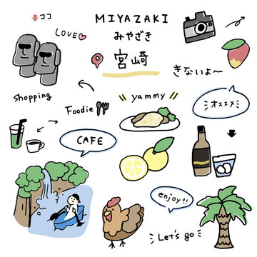宮崎の手描きのアイコンセット