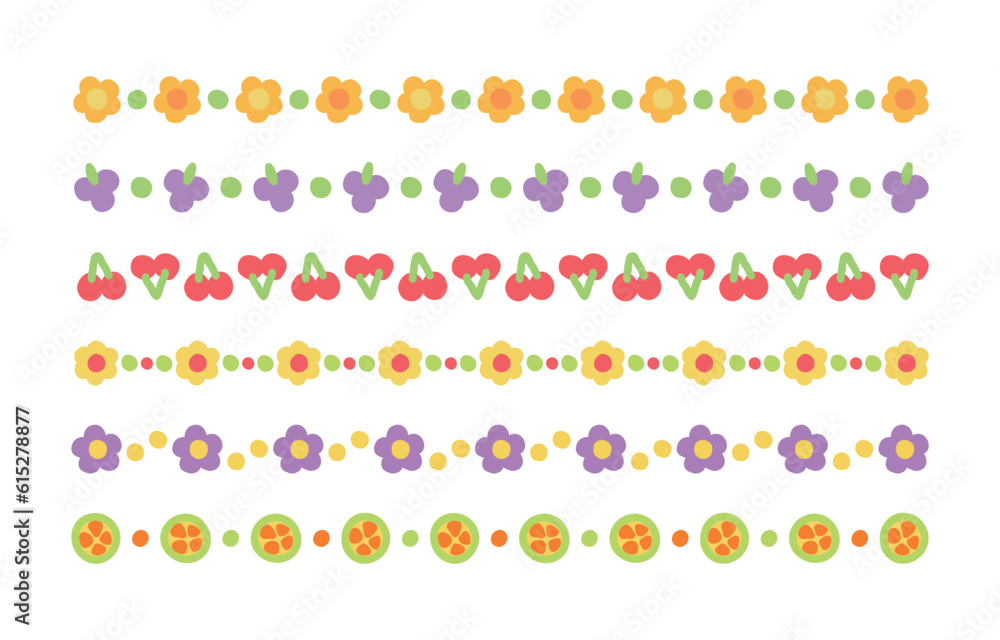 Poster a set of cute hand-drawn illustration borders with the concept of nature. flower and fruit objects a