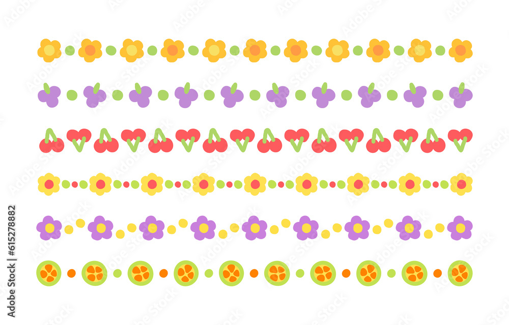 Poster a set of cute hand-drawn illustration borders with the concept of nature. flower and fruit objects a