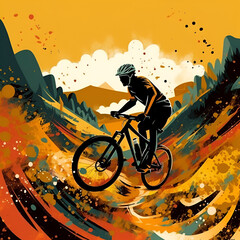 Mountain bike in an orange landscape, BMX, sport, summer, adventure, nature