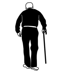Portrait Grandfather Illustration. Grandfather Walk Use Cane