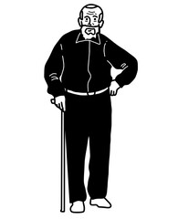 Portrait Grandfather Illustration. Grandfather Walk Use Cane