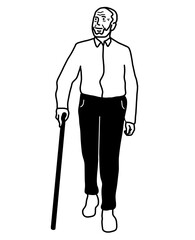 Portrait Grandfather Illustration. Grandfather Walk Use Cane