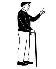 Portrait Grandfather Illustration. Grandfather Walk Use Cane