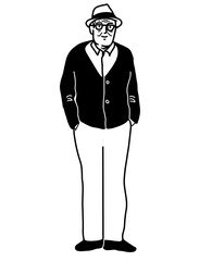 Portrait Grandfather Illustration. Grandfather Walk Use Cane