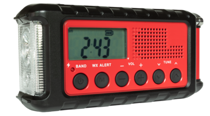 Portable weather radio with flashlight