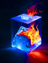 Ice cube in a fire in the space