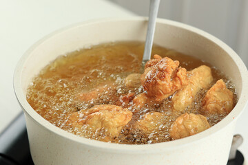 Deep Frying Chicken Karaage Zangi in Hot Oil