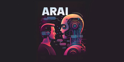 digital world. the robot is talking to the creator. Banner. illustration. Generated AI